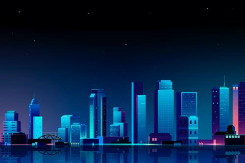 Urban scene at night background vector - 1016869