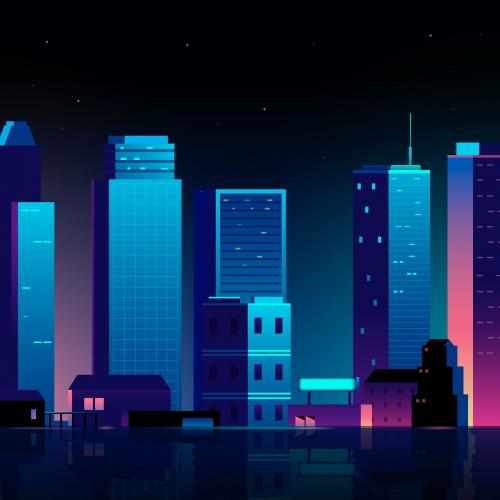 Urban scene at night background vector - 1016871