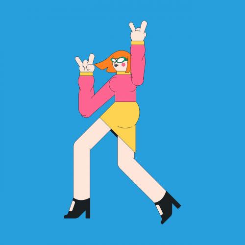 Young woman music fan character on blue background vector - 1179362