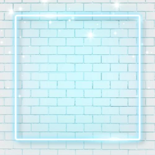 Square blue neon frame on brick wall background vector - 1228941