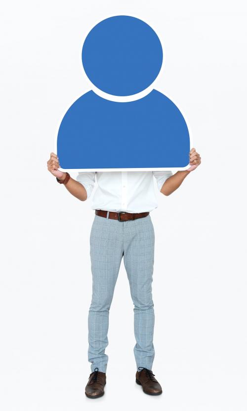 Man holding a blue user icon - 475441
