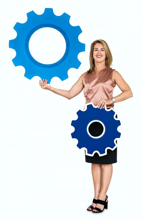 Female leader holding two gears - 470345