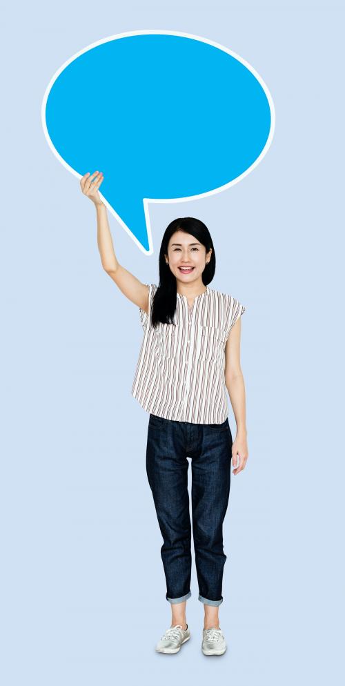 Girl holding a speech bubble icon - 470370