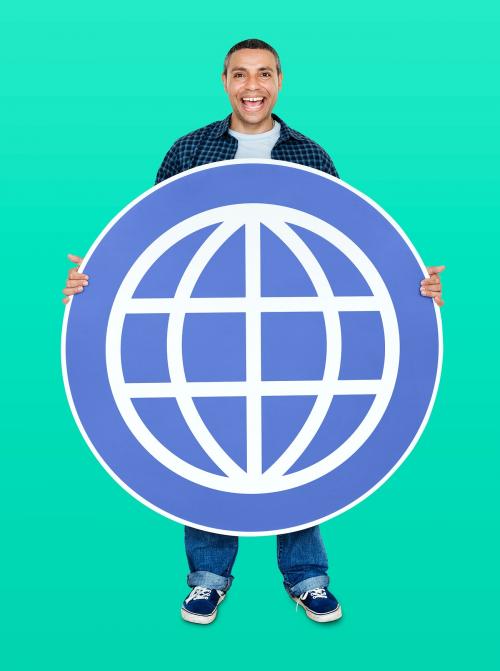 Man holding a globe icon - 470563