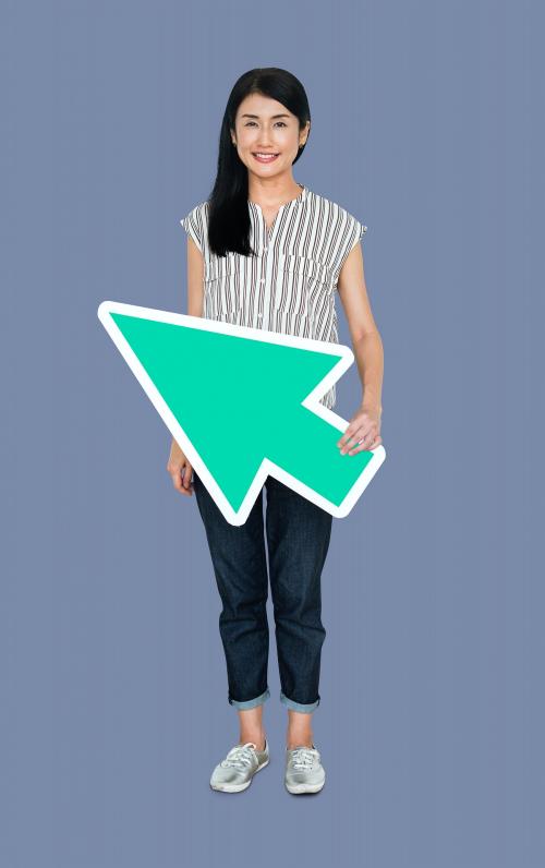 Woman holding a green arrow cursor - 470568