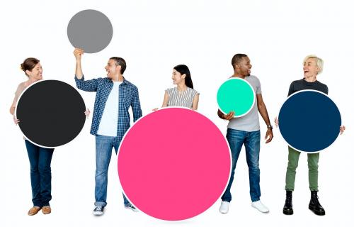 Diverse people holding colorful circles - 470658