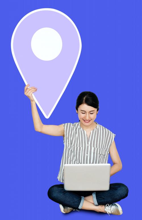 Woman holding a location pin symbol - 470676