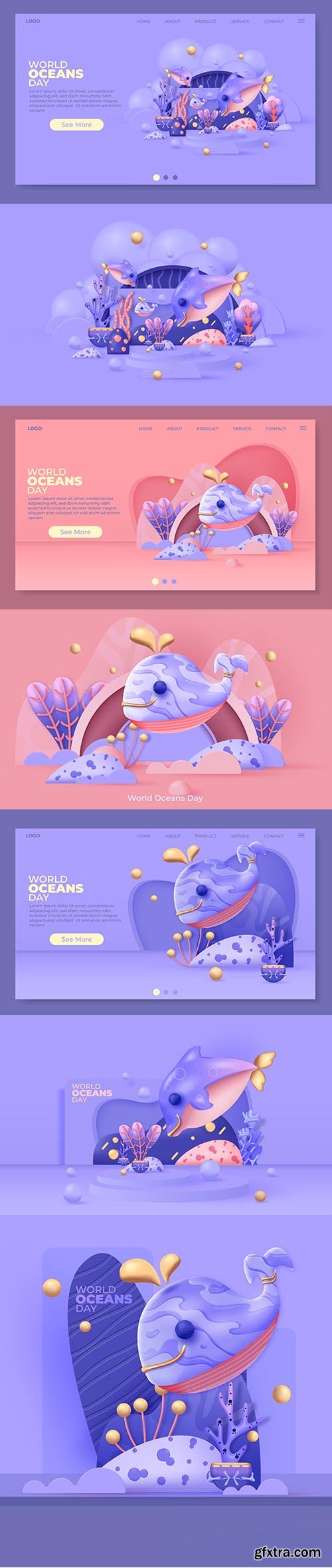 World oceans day illustration for landing page