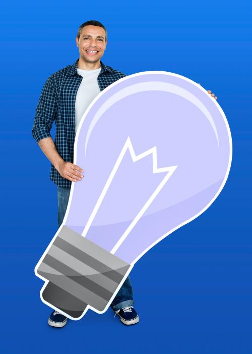 Man holding a light bulb icon - 470708