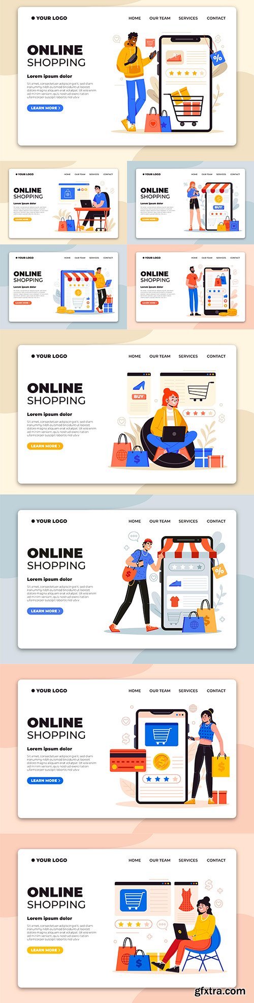 Shopping online on mobile app landing page concept