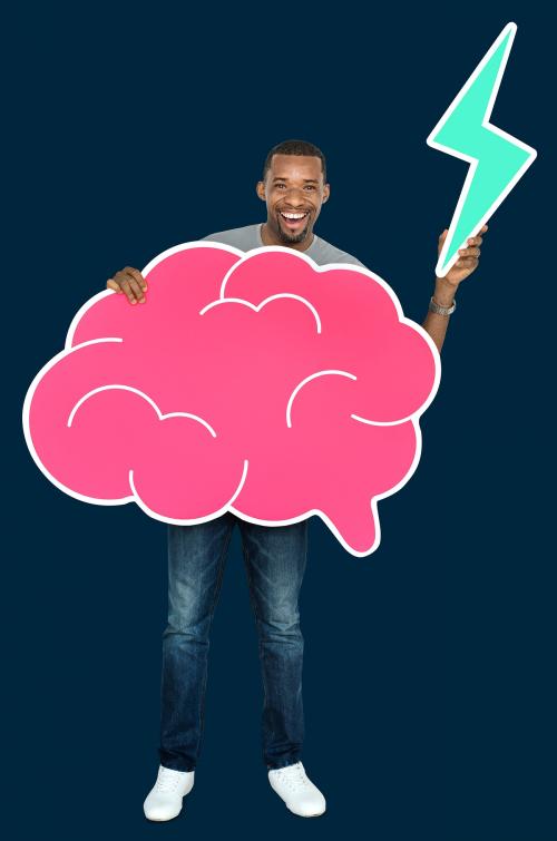 Man holding a brainstorm concept icon - 470738