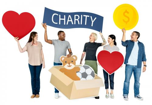 Happy diverse people holding charity banner - 469309