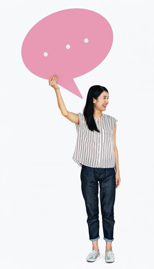 Happy Japanese woman with a speech bubble - 469317