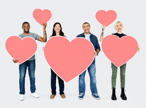 Happy diverse people holding hearts - 469376