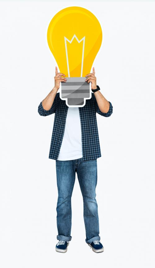 Man holding a light bulb icon - 469379