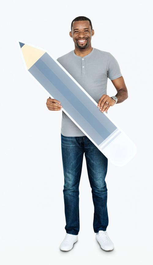 Cheerful man holding a pencil icon - 469647