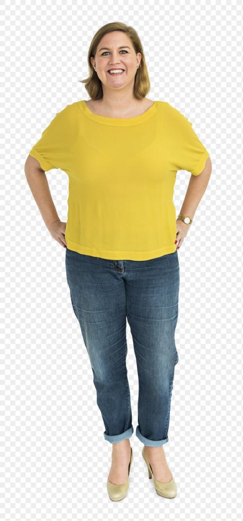 Happy woman in a yellow shirt transparent png - 1232539