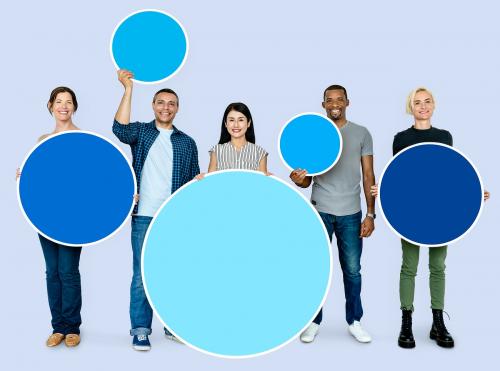 Diverse people holding blue circles - 470228