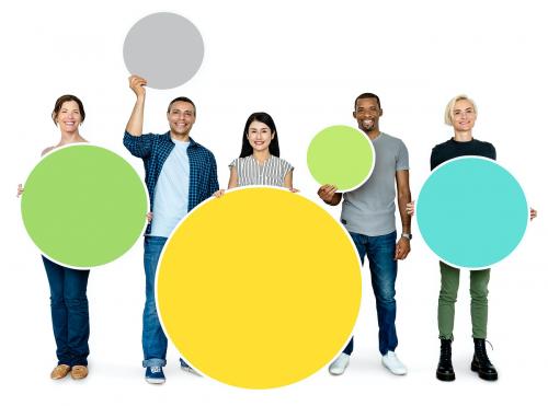 Diverse people holding colorful circles - 470249