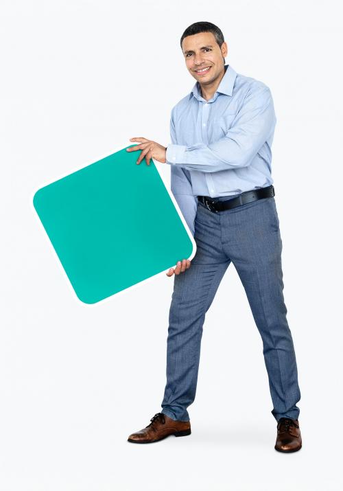 Happy man holding a green board - 468408