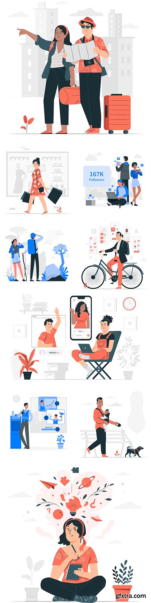 Communication people and different life situations concept illustrations
