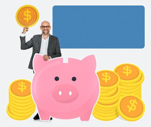 Businessman saving money in a piggy bank - 468449