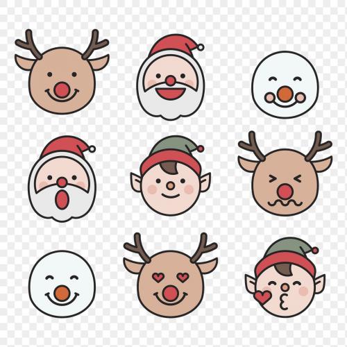 Santa, Rudolph reindeer, elf and snowman emoticon set isolated on transparent vector - 1230296