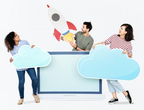 Cloud storage and innovation concept shoot featuring a rocket icon - 451195