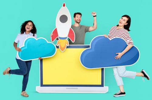 Cloud storage and innovation concept shoot featuring a rocket icon - 451200