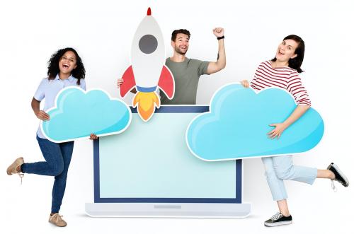 Cloud storage and innovation concept shoot featuring a rocket icon - 451209