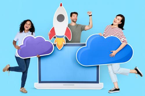Cloud storage and innovation concept shoot featuring a rocket icon - 451217