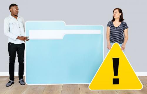 People with folder and warning sign icon illustration - 451444