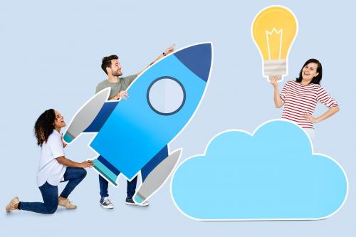 Cloud storage and innovation concept shoot featuring a rocket icon - 451459