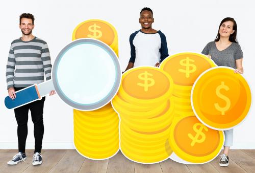 People holding icons related to money and currency concept - 451639
