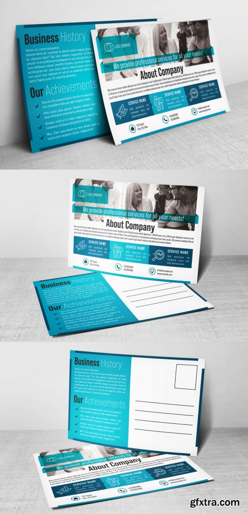 Business Postcard Layout with Blue Accents 354961304