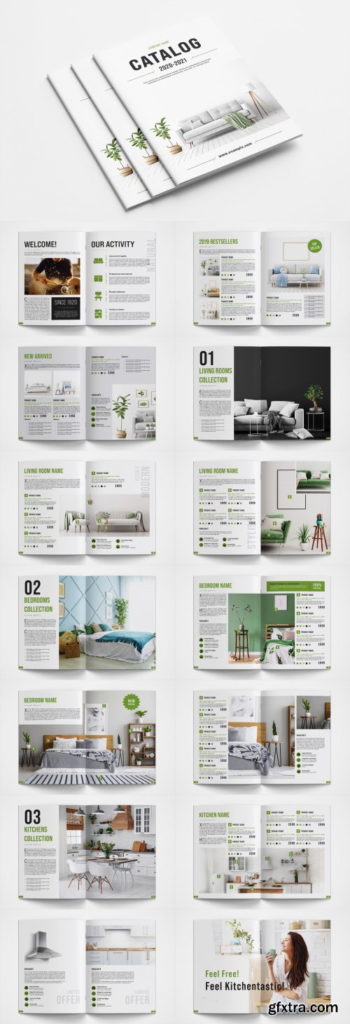 Product Catalog Layout with Green Accents 356770143