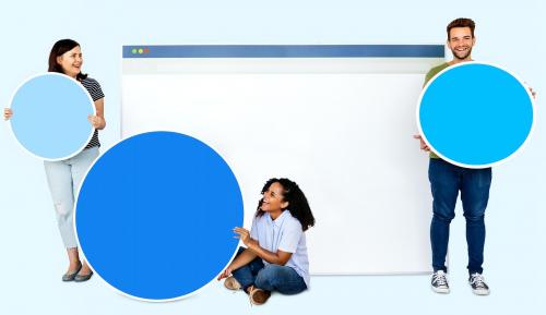 People holding icons related to the theme of internet and connection - 450835