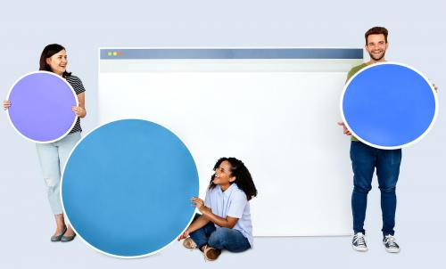 People holding icons related to the theme of internet and connection - 450861
