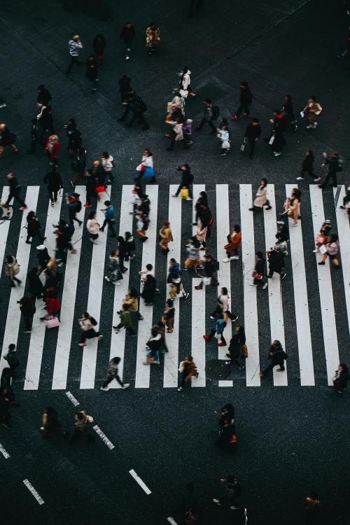 Pedestrians crossing a crosswalk in Shibuya, Japan - 935528