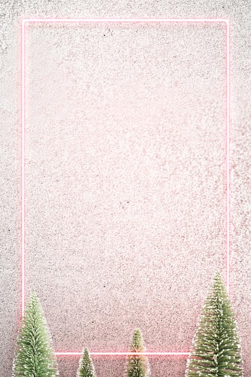 Pink neon frame on snowy Christmas background illustration - 1233056