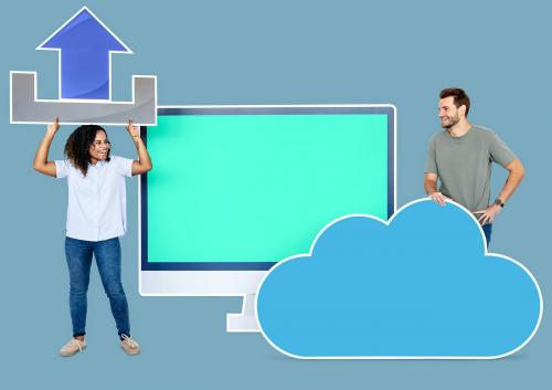 People with icons related to cloud technology and internet - 450487