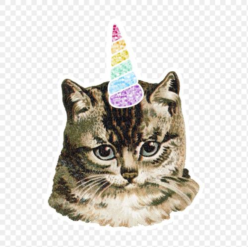 Cat with a rainbow horn sticker transparent png - 1234869