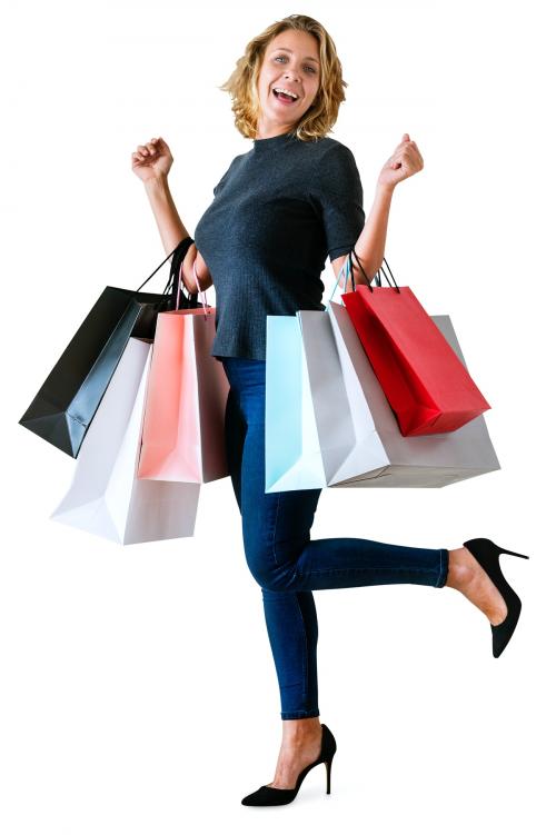 Woman showing shopping bags isolated - 391754