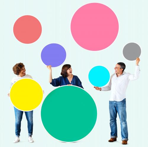 Diverse people holding colorful blank circles - 404657