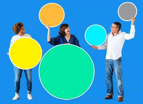Diverse people holding colorful blank circles - 404664