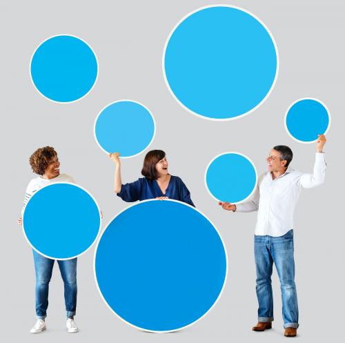 Diverse people holding colorful blank circles - 404672