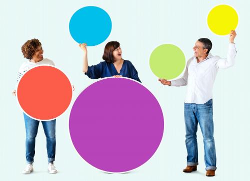 Diverse people holding colorful blank circles - 404680