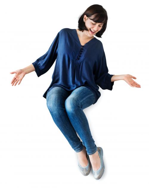 Isolated happy and cheerful woman sitting - 405096