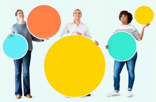 Diverse people holding colorful circles - 405155