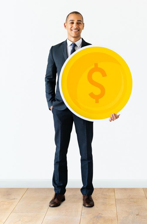 Businessman standing with dollar currency icon - 414576